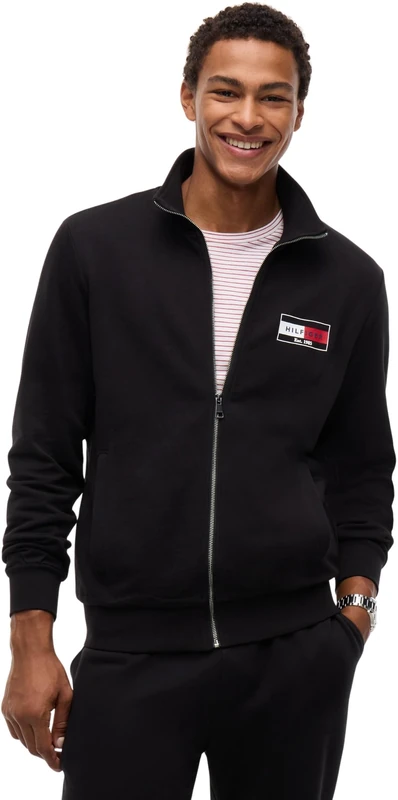 Tommy Hilfiger Men's, Brand Love Small Flag Reg Zt MW0MW44941, Zip Through Sweatshirt, Black, XL