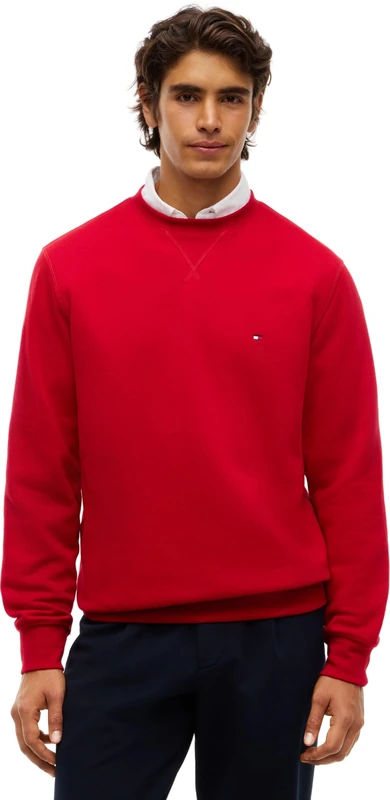 Tommy Hilfiger Men's, Ess Seasonal Fleece Crewneck Mw0Mw40000, Pullover Sweatshirt, Medium Red, L
