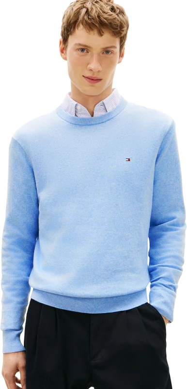 Tommy Hilfiger Men's, Pima Org Ctn Cashmere Crew Neck Mw0Mw28046, Pullover Sweater, Vessel Blue Heather, XXL