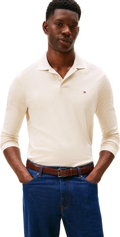 Tommy Hilfiger Men's, L/S Liquid Cotton Reg Polo Mw0Mw37317, L/S Polo, Heathered Oatmilk, L