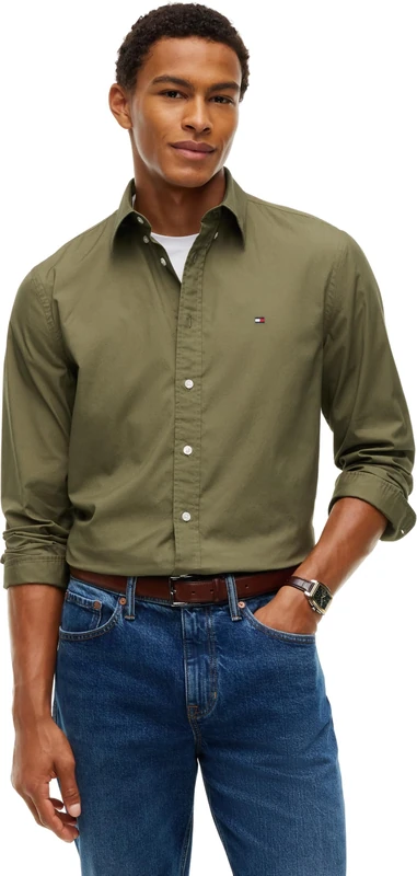 Tommy Hilfiger Men's, Flex Poplin Solid Rf Shirt MW0MW37550, L/S Shirt, Ghost Fern, XL