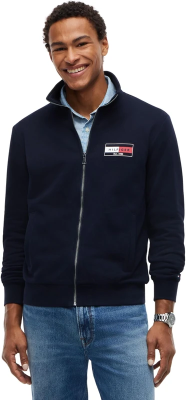 Tommy Hilfiger Men's, Brand Love Small Flag Reg Zt MW0MW44941, Zip Through Sweatshirt, Navy Blue, XS