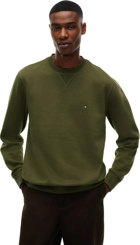 Tommy Hilfiger Men's, Ess Seasonal Fleece Crewneck Mw0Mw40000, Pullover Sweatshirt, Huntsman Green, M