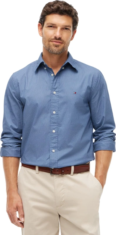 Tommy Hilfiger Men's, Flex Poplin Geo Print Rf Shirt MW0MW44580, L/S Shirt, Aegean Sea/Allover, M