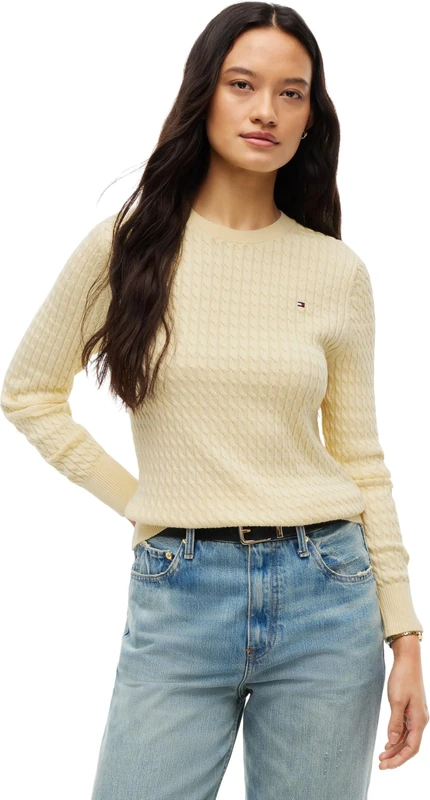 Tommy Hilfiger Women's, Co Cable C-Nk Ls Sweater Ww0Ww44993, Pullover Sweater, Frozen Custard, M