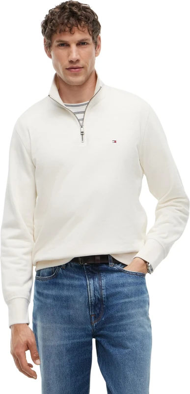 Tommy Hilfiger Men's, Essential Fleece 1/4 Zip Mw0Mw37233, Other Sweatshirts, Ivory Petal, XL