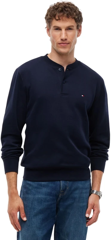 Tommy Hilfiger Men's, Reg Essential Fleece Henley MW0MW44933, Other Sweatshirts, Navy Blue, XS