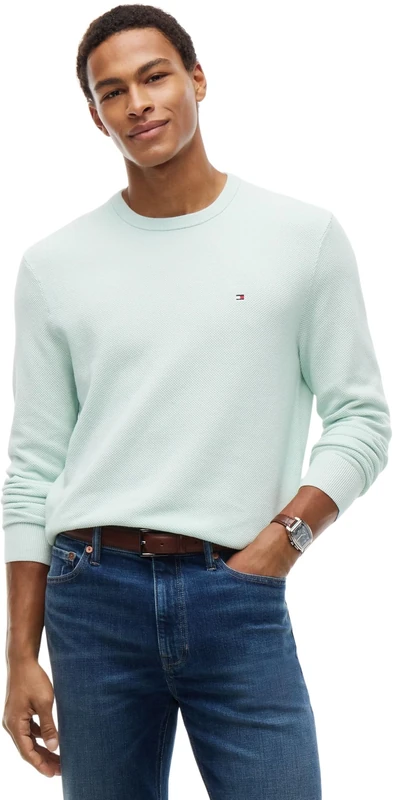 Tommy Hilfiger Men's, Essential Structure Crew Neck Mw0Mw36347, Pullover Sweater, Minty Essence, XS