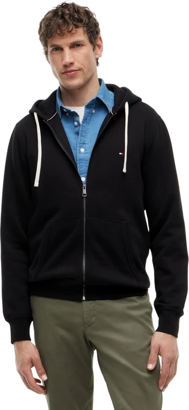 Tommy Hilfiger Men's, Essential Fleece Hooded Reg Zt MW0MW44931, Zip Through Hoodie, Black, M