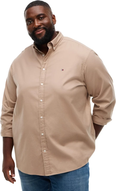 Tommy Hilfiger Men's, Bt-Flex Flannel Solid Rf MW0MW45728, L/S Shirt, Coastal Taupe, 3XL