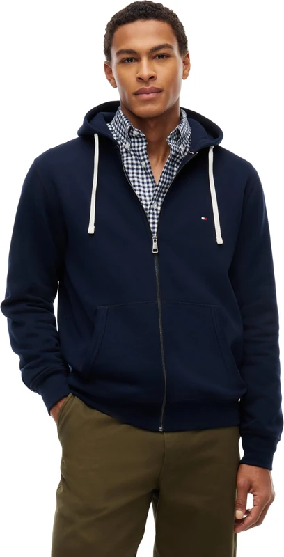 Tommy Hilfiger Men's, Essential Fleece Hooded Reg Zt MW0MW44931, Zip Through Hoodie, Navy Blue, L