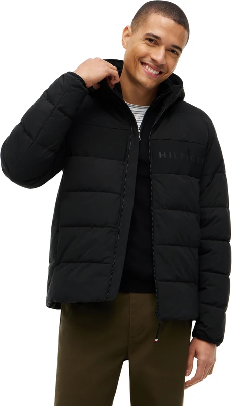 Tommy Hilfiger Men's, Detachable Hooded Branded Puffer MW0MW45273, Puffer Jacket, Black, XL