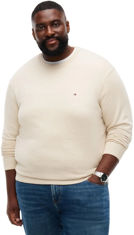 Tommy Hilfiger Men's, Bt-Pima Org Ctn Cashmere Cn-B Mw0Mw34104, Pullover Sweater, Heathered Oatmilk, 4XL