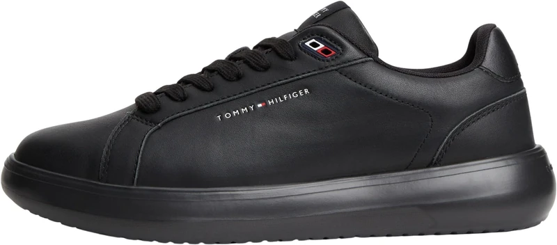 Tommy Hilfiger Men Light Chunky Leather Sneaker FM0FM06000 Low Top, Black (Triple Black), 8