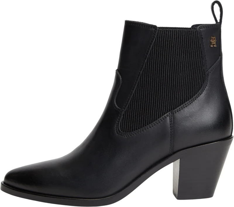 Tommy Hilfiger Women Leather Western Chelsea Boot FW0FW09582 Low Boots, BLACK (Black), 6