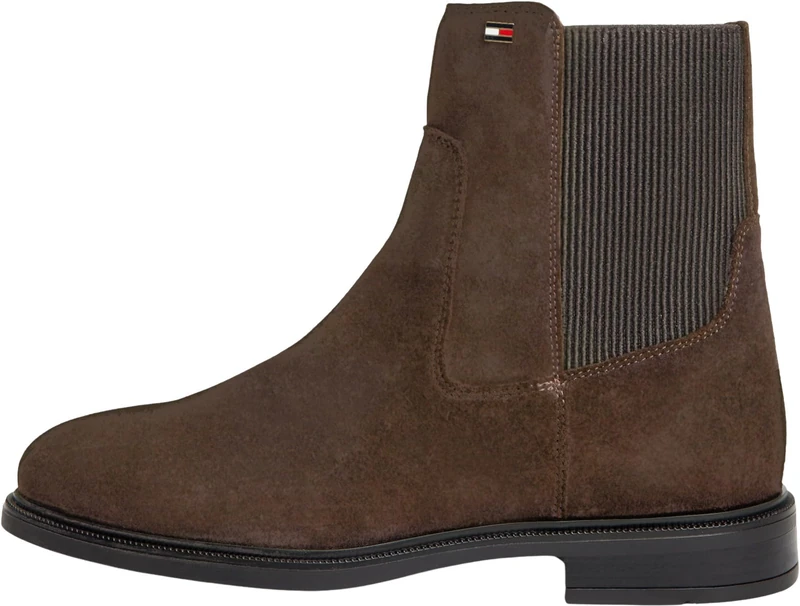 Tommy Hilfiger Women Enamel Flag Suede Ankle Chelsea FW0FW09575 Low Boots, BROWN (Fondant Brown), 3.5