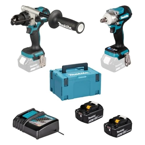 Makita DLX2590TJ 18V Li-ion LXT 2 Piece Brushless Combi Kit, Complete with 2 x 5.0 Ah Batteries and Charger, Supplied in a Makpac Case