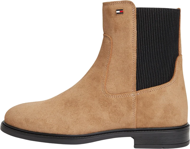 Tommy Hilfiger Women Enamel Flag Suede Ankle Chelsea FW0FW09575 Low Boots, KHAKI (Safari Canvas), 4