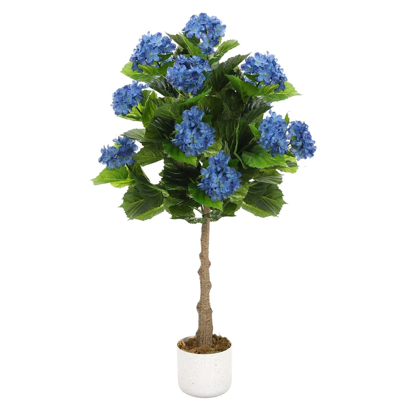 GarveeHome Artificial Hydrangea Tree 95 cm, 9 Blue Flowers in Black Planter, for Living Room, Office & Balcony, Artificial Plant with 9 Hydrangea Flowers - Image 1