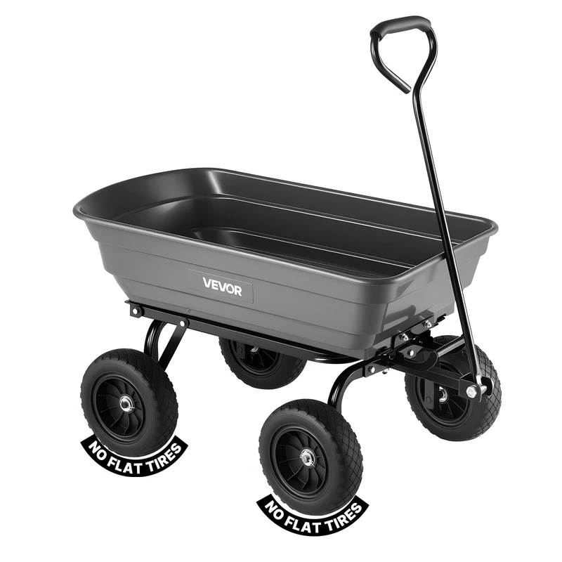 VEVOR Garden Trolley with Tilt Function, 272 kg Heavy Duty Handcart, 270° Rotating Transport Trolley for Gardening, Made of Plastic & Steel with 10 Inch Plastic Tyres, Tipping Trolley for Lawn, Gravel - Image 1