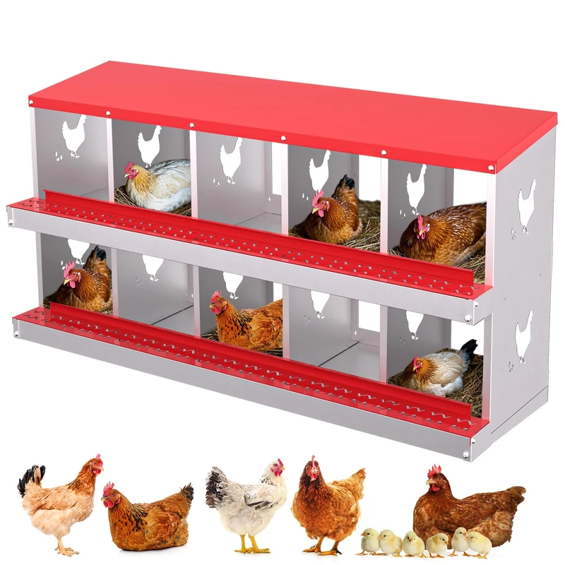 Chicken Laying Nest, 10 Compartments, Sturdy Metal Laying Nest for Chickens with Ventilation Holes and Collection Tray, Chicken Nest Roller, Easy to Clean, Chicken Nest Laying Box, Rolling Nest for