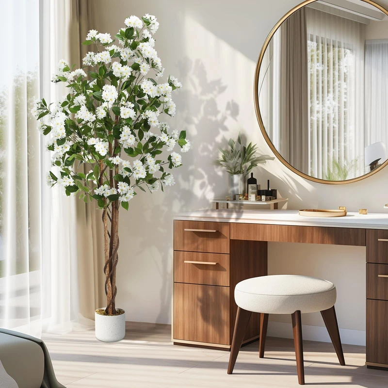 GarveeLife Artificial Scented Flower Tree (Osmanthus) in Pot, 120/150/180 cm, Artificial Plant for Balcony, Living Room & Office, Easy-Care Interior Decoration