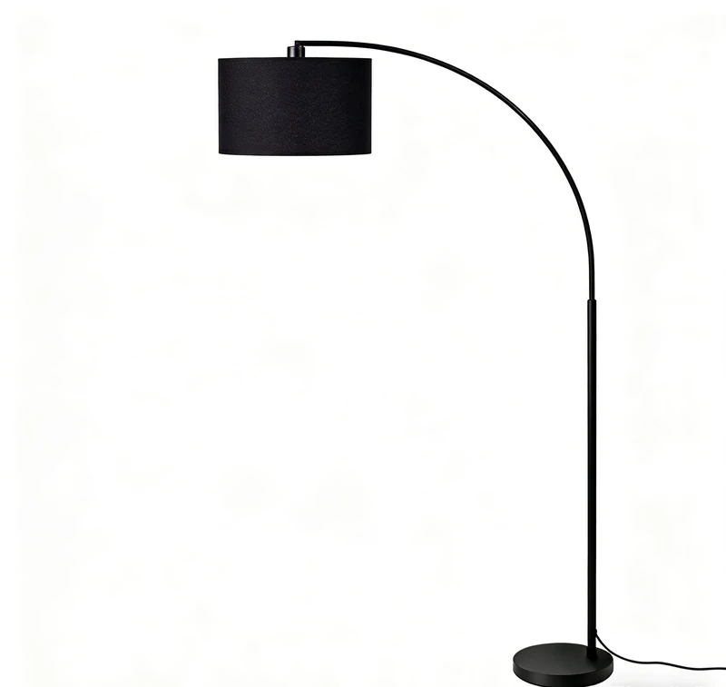 Stylish Arc Floor Lamp for Living Room, 200cm Tall Over Sofa Arc Standing Lamp with Black Fabric Lampshade, Sturdy 6kg Metal Base, Easy Foot Switch, 9W 3-Colour Bulb Included and Adjustable Lamp Head