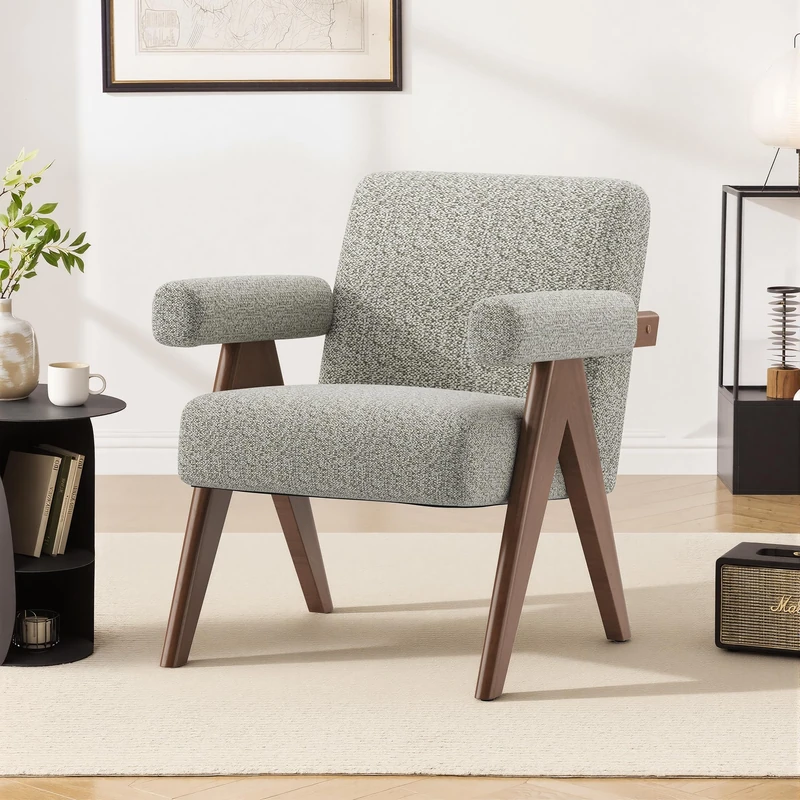 COLAMY Accent Chair Upholstered Armchair, Modern Lounge Chair with Solid Wood Frame, Thick Cushioned Seat, Breathable Fabric, Ergonomic Single Sofa Chair for Living Room, Bedroom, Reading Corner,Green