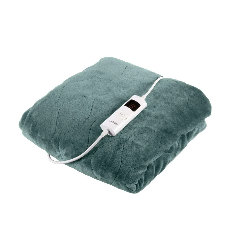 Carmen Comfort Fleece Luxury Electric Heated Throw and Over Blanket with 9 Heat Settings, Adjustable Timer and 230gsm Flannel Fleece Material, Forest Green