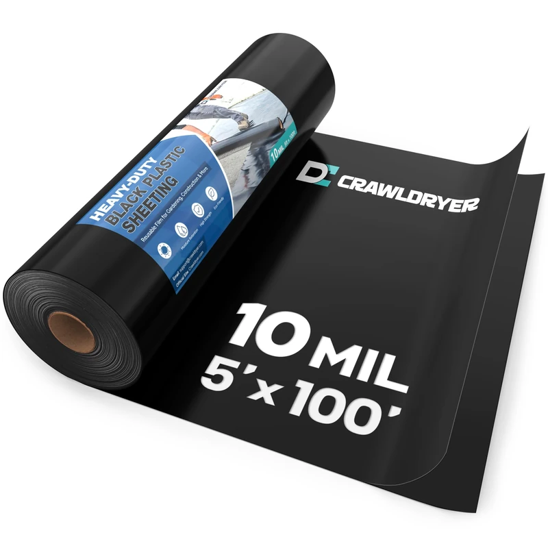 Black Plastic Sheeting 10 Mil 5' x 100', Heavy Duty Polyethylene Plastic Rolls for Garden, Black Tarp, Polyethylene Vapor Barrier Sheeting, Painters Tarp, Roll of Heavy Duty Plastic