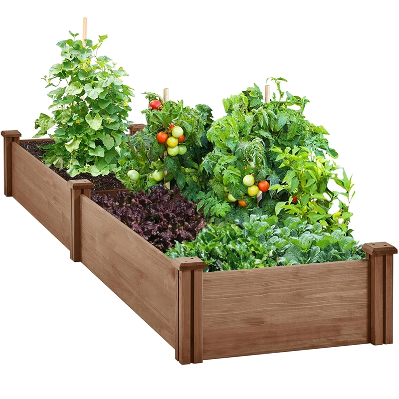 Yaheetech Wooden Horticulture Raised Garden Bed Divisible Elevated Planting Planter Box for Flowers/Vegetables/Herbs in Backyard/Patio Outdoor, 241.5 x 62.5 x 27 cm, Dark Brown