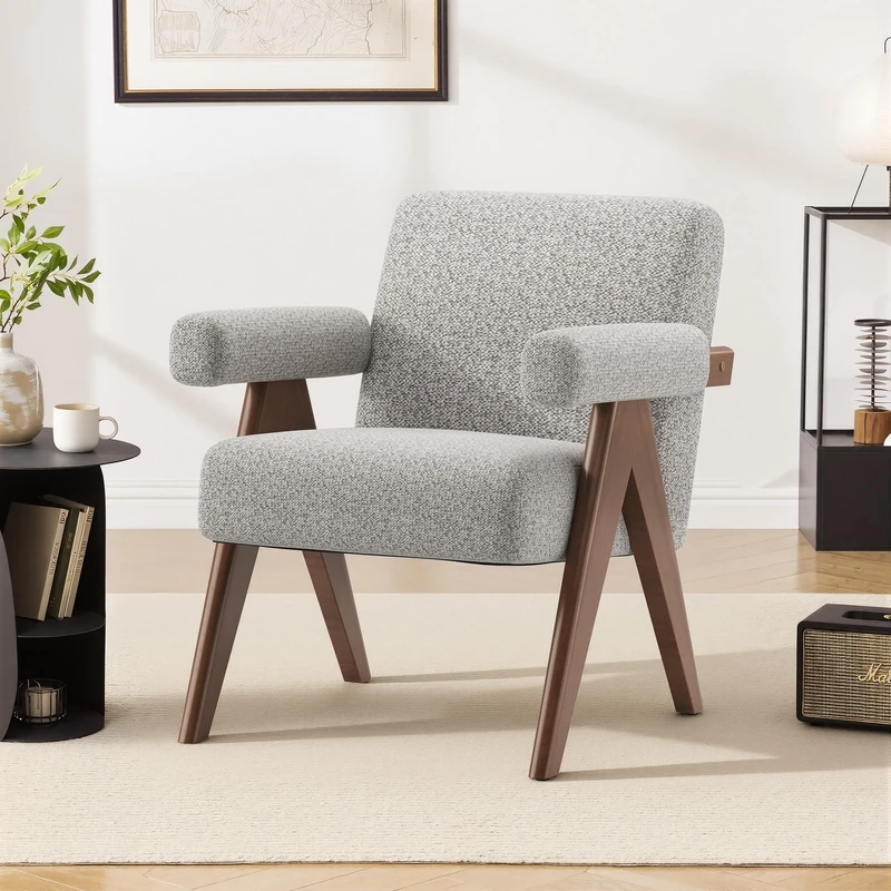 COLAMY Accent Chair Upholstered Armchair, Modern Lounge Chair with Solid Wood Frame, Thick Cushioned Seat, Breathable Fabric, Ergonomic Single Sofa Chair for Living Room, Bedroom, Reading Corner,Khaki