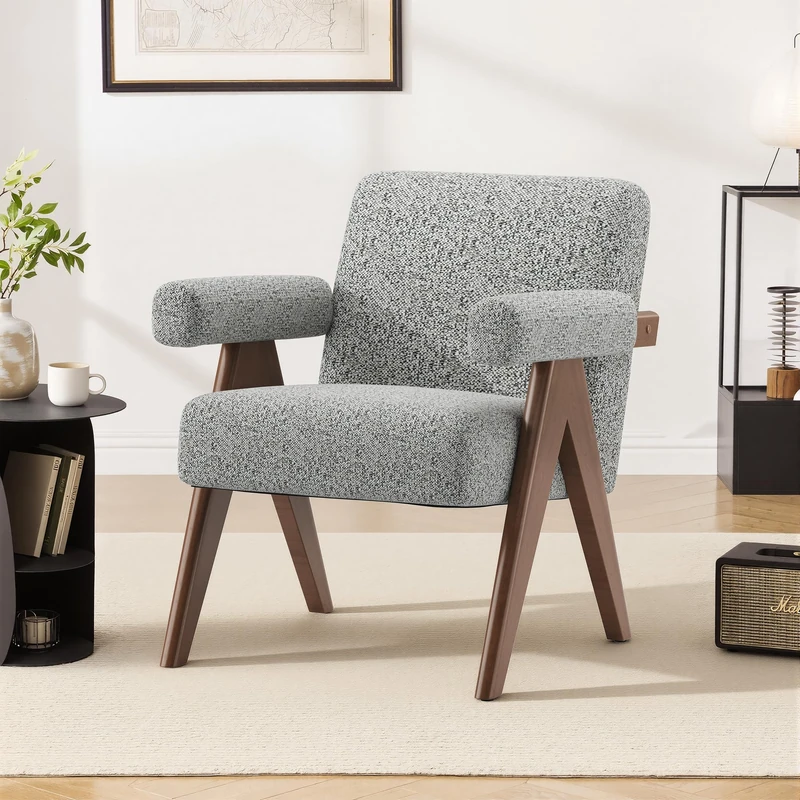 COLAMY Accent Chair Upholstered Armchair, Modern Lounge Chair with Solid Wood Frame, Thick Cushioned Seat, Breathable Fabric, Ergonomic Single Sofa Chair for Living Room, Bedroom, Reading Corner,Grey