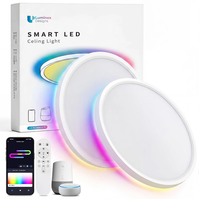 LuminexDesigns 2-Pack Smart LED Ceiling Light Dimmable – WiFi App Remote & Voice Control Flat Lamp with RGB Backlight, Work with Alexa & Google Assistant for Living Room Bedroom Kitchen OVIA LA24