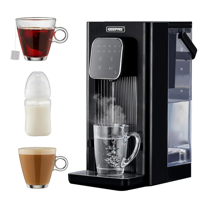 GEEPAS Instant Water Dispenser 2.6KW | Strix Filter 2.5L Tank | Adjustable Temp (45/65/85) & Volume | Touch Panel LED Indicator Removable Drip Tray | Rapid Boil Fresh Clean Hot Water for Home & Office