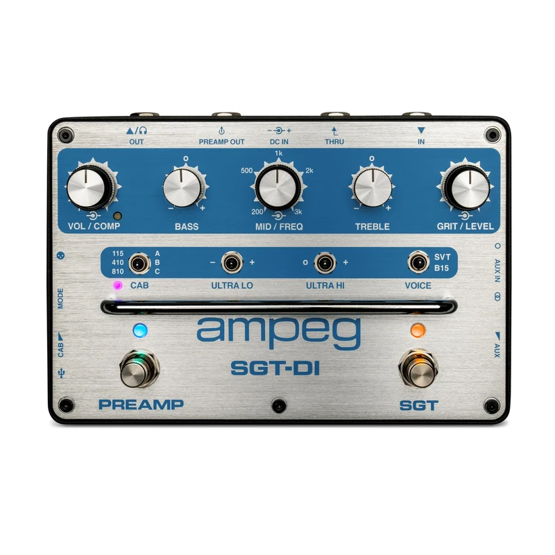 AMPEG SGT-DI Bass Preamp Blue Line Anniversary Edition-Ampeg Pedal Switched Preamp with SVT/B15 Voicings, IR Loader, 3-Band EQ with Barrible Media, Compressor and Ultra-Hi/Lo Filters