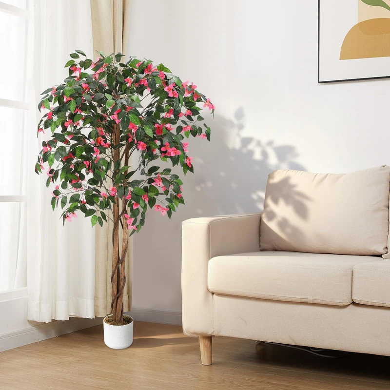 GarveeHome Artificial Bougainvillea Tree 120/160/180 cm, Large Artificial Plant in Pot with Flowers, Ideal for Living Room, Entrance and Office, Maintenance-Free Decoration - Image 1
