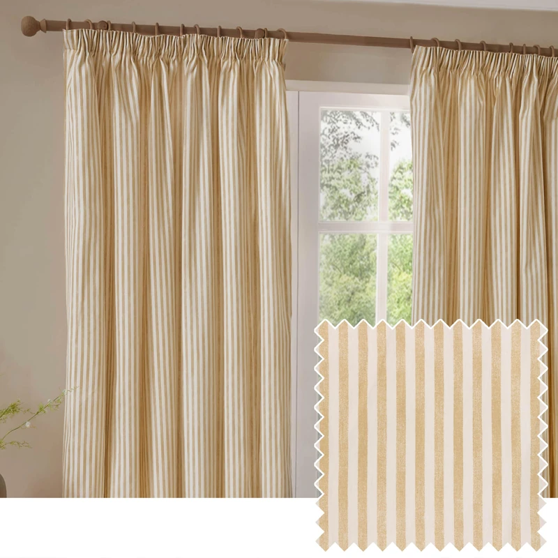 Yard Hebden Pencil Pleat Curtain Pair – Ultra Soft Cotton Lined Striped Curtains (Honey Yellow - 229x183cm)