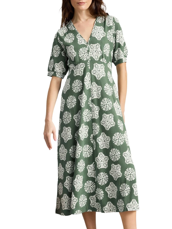 White Stuff Megan Jersey Dress - Long Sleeve V-Neck Dress for Comfort and Style - Green PR - Size 40R - Image 1