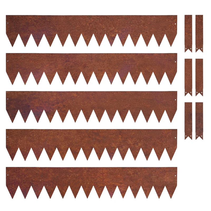 Nicoman Metal Garden Border Edging with Saw-Tooth Spikes, 5 Pack, 1 Metre Length, Includes 6 Joining Pegs (Rust, 20cm)