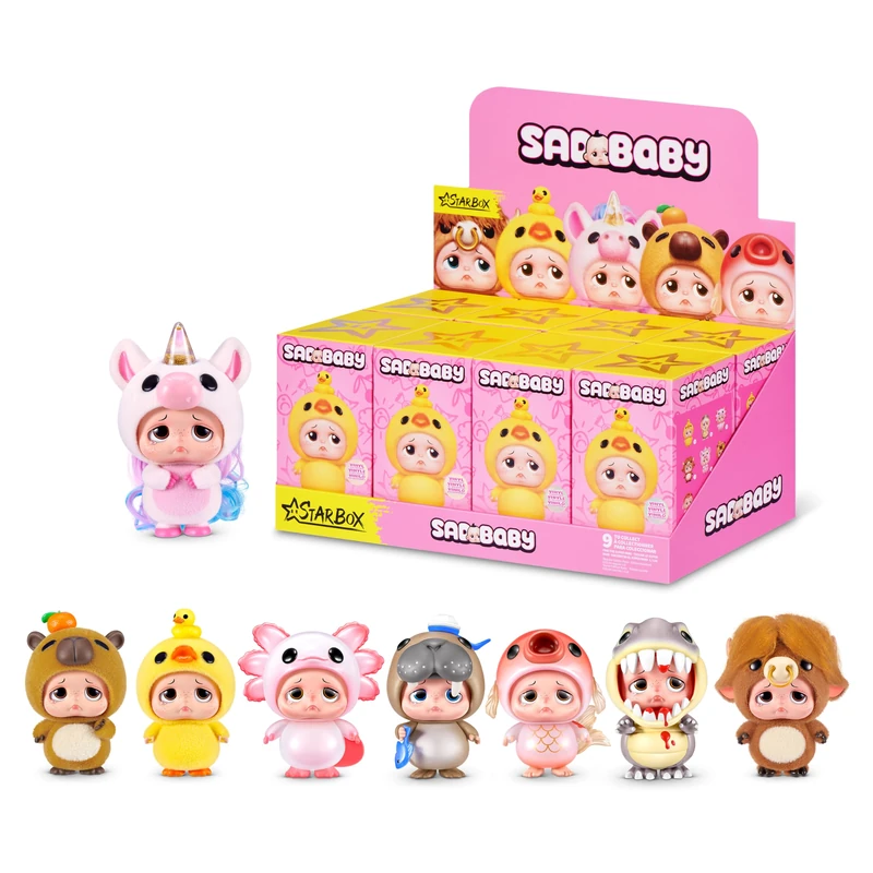 STARBOX Sad Baby Animals Series 1 Blind Box Collectible Figurine 8 Pack Cute Animal Character Toy with Emotional Expressions, Surprise Collectible for Kids Ages 3+