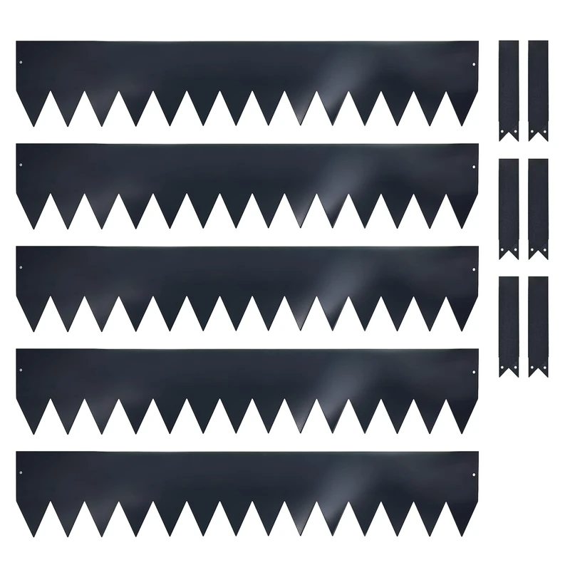 Nicoman Metal Garden Border Edging with Saw-Tooth Spikes, 5 Pack, 1 Metre Length, Includes 6 Joining Pegs (Grey, 20cm)
