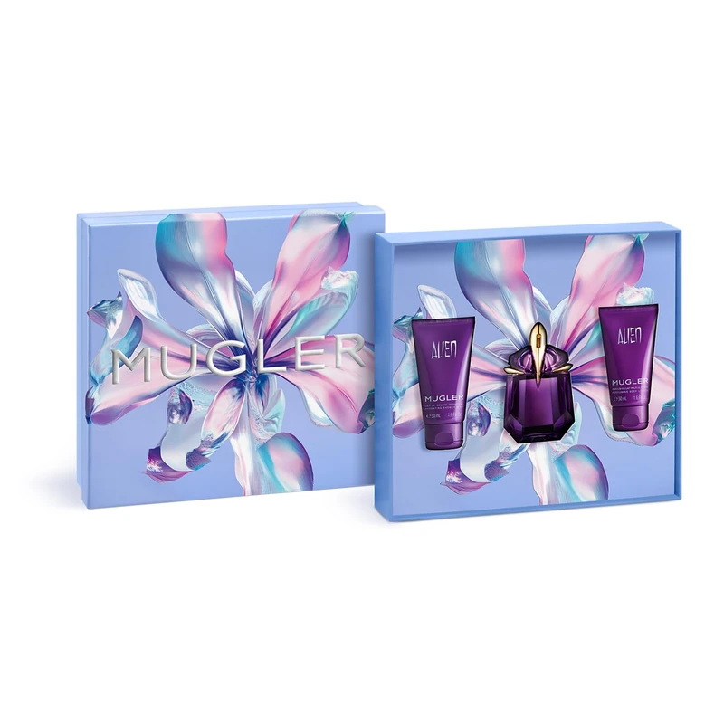 Mugler Alien - Women's Fragrance Routine Set- Floral & Woody - With Jasmine, Wood, and Amber - Eau de Parfum, 1 Fl Oz, 1.6 Fl Oz Body Lotion, 1.6 Fl Oz Shower Gel