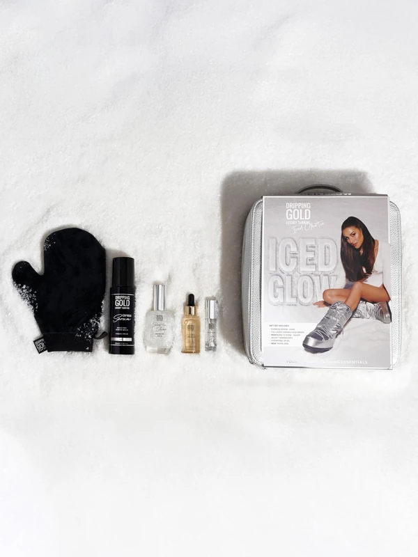 Dripping Gold Iced Glow Ultimate Tanning Collection Set with Express Serum, Face Drops, Body Glow Oil, Lip Oil, Velvet Mitt - Image 1