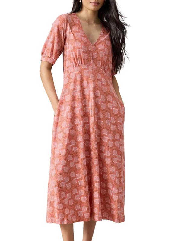 White Stuff Women's Megan Jersey Dress - Long Sleeve Dress for Effortless Style - Pink PR - Size 14R - Image 1