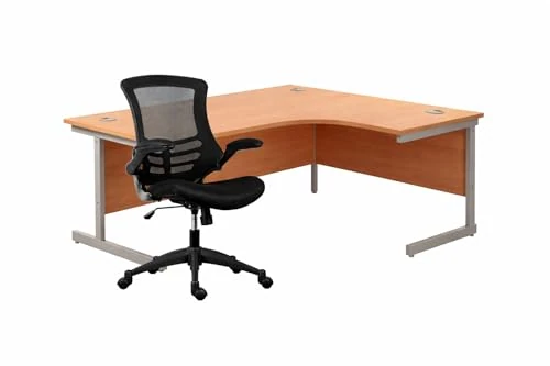 Bundle of Office Hippo Right Corner Desk, Beech Top, Silver Frame + Office Hippo Mesh Office Chair, Black - Image 1