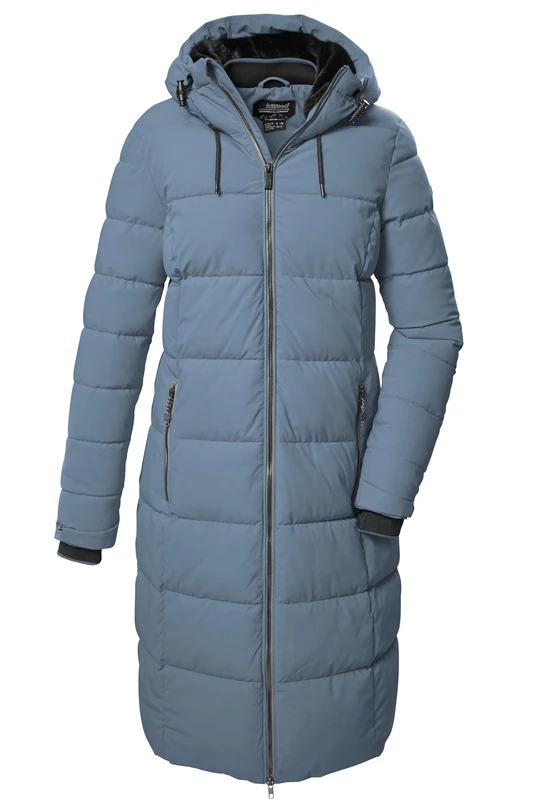 killtec KOW 56 WMN QLTD CT Women's Quilted Coat, Down Look, with Hood, Light Steel Blue, 36, 41810-000