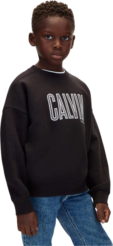 Calvin Klein Boys Calvin Applique Cn Sweatshirt LVCKFJB31B Pullover Sweatshirt, BLACK, 8 Years