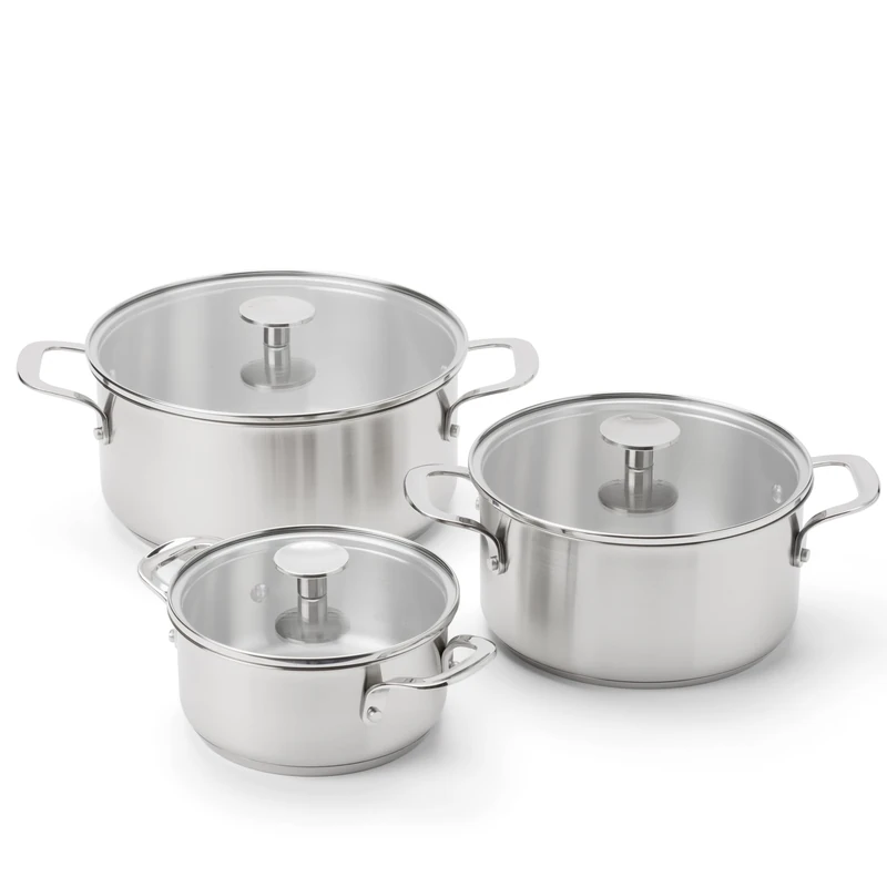 KitchenAid Stainless Steel Sheet Stainless Steel Cookware Set, 3 Pieces, 16 cm/20 cm/24 cm Saucepans, Suitable for Induction, Oven, Dishwasher Safe, Silver