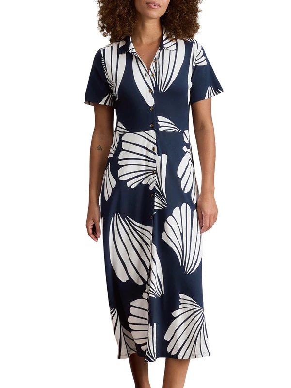 White Stuff Women's RUA Short Sleeve Button Down Jersey Shirt - Navy PR - Size 20R